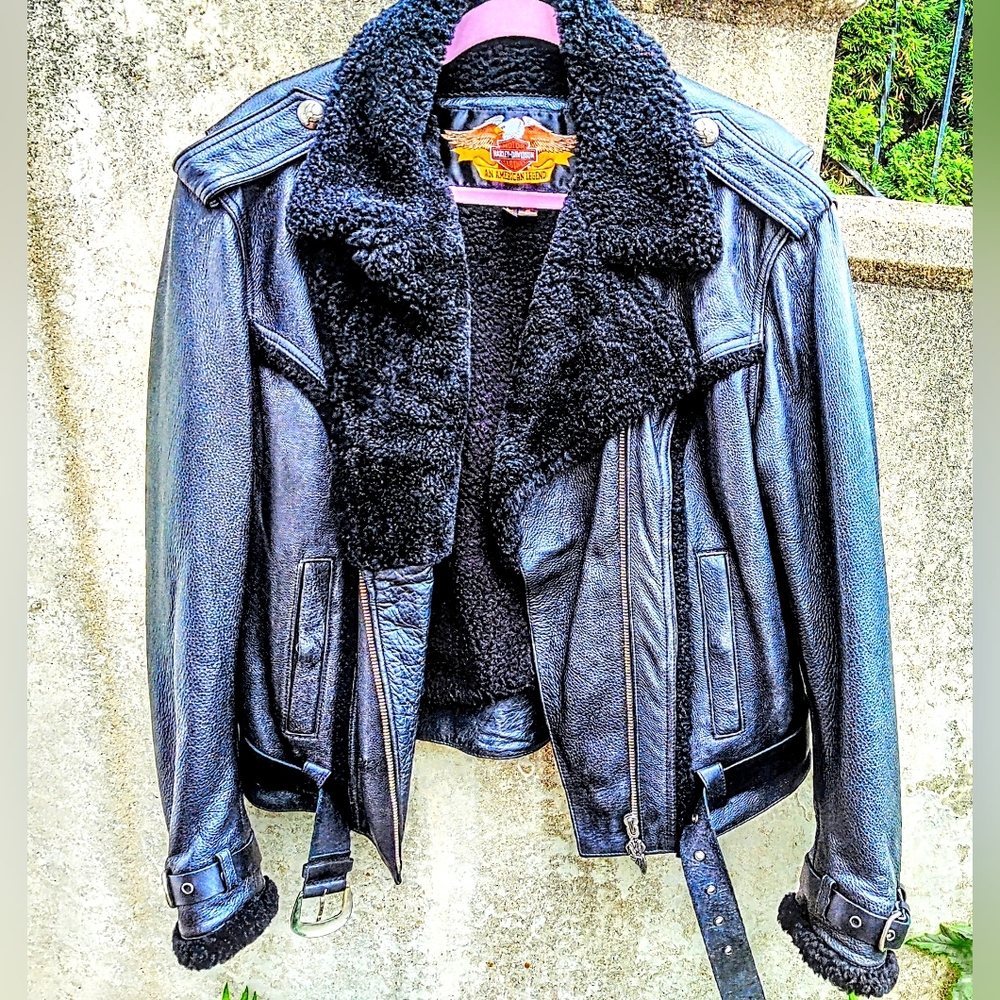 Black Leather Jacket with Shearling Collar
